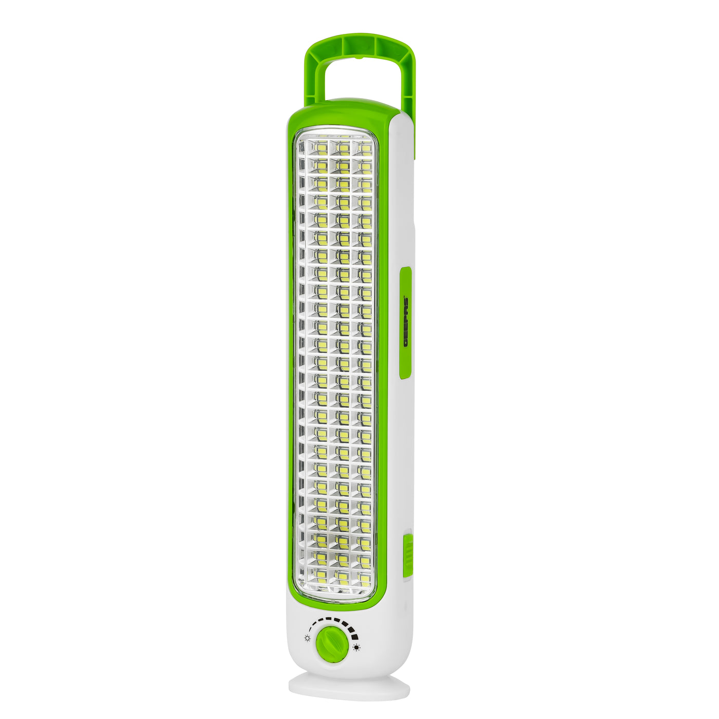 Geepas LED Emergency Lantern with Solar Panel- GE53032| Energy Efficient Design, 75 Pieces Hi-Power LEDs, and 5 Hours Working| Compact, Portable and Light-Weight Design with Stand| Perfect for Indoor and Outdoor Use| Green and White, 2 Years Warranty