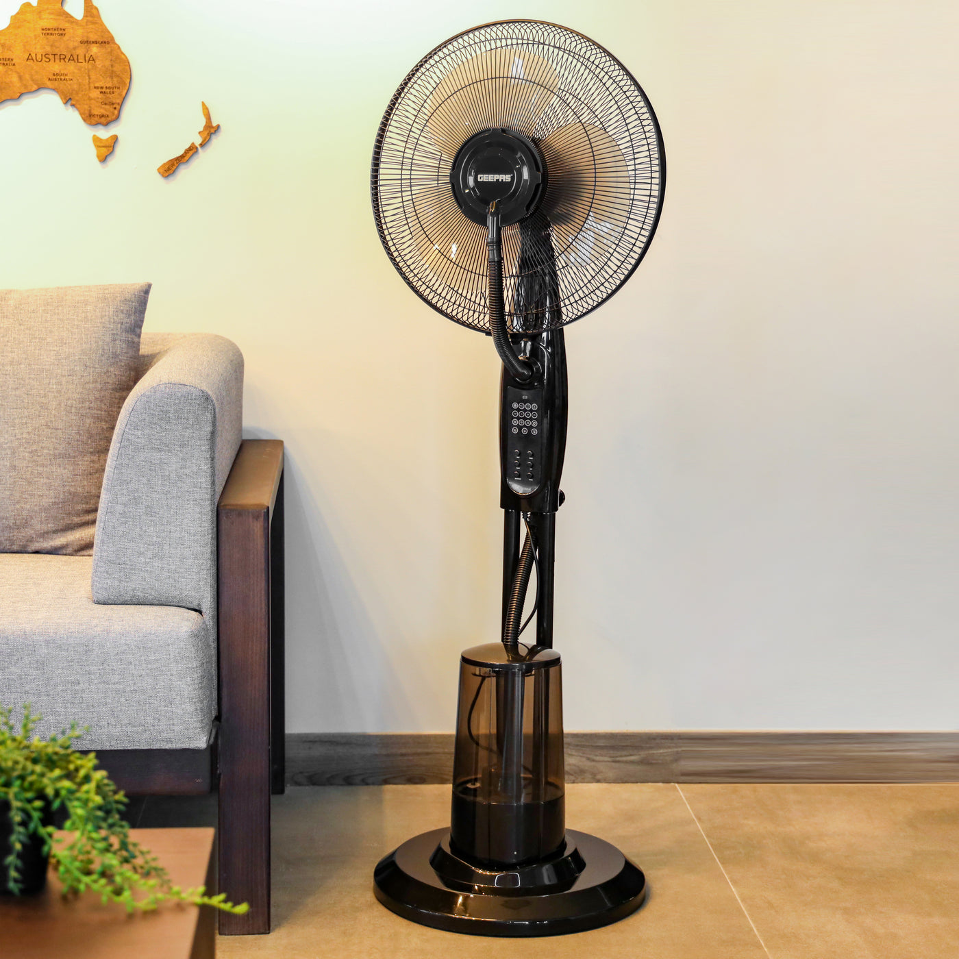 Geepas 16" Mist Fan with Remote Control, 3 Speed Setting, GF21160 | Oscillation & Tilt Function | 0.5-7.5H Timer Function | Transparent Water Tank | LCD Display | Home & Office Use