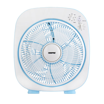 Geepas 12" Box Fan- GF926| High Performance Fan with 3-Speed Controls and 5 Leaf Blades| Adjustable Pitch Angle and Efficient Cooling| High Performance 45W Motor for High Speed Wind| 2 Years Warranty| Blue