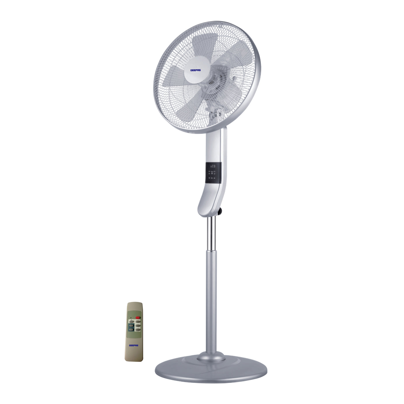 Geepas GF9466 16" Stand Fan With Remote Control 50W - 3 Speed, 5 Leaf Blade, Adjustable Height & Tilt Setting With Led Display | Auto Off | 2 Years Warranty