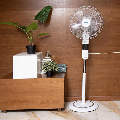 Geepas GF9466 16" Stand Fan With Remote Control 50W - 3 Speed, 5 Leaf Blade, Adjustable Height & Tilt Setting With Led Display | Auto Off | 2 Years Warranty