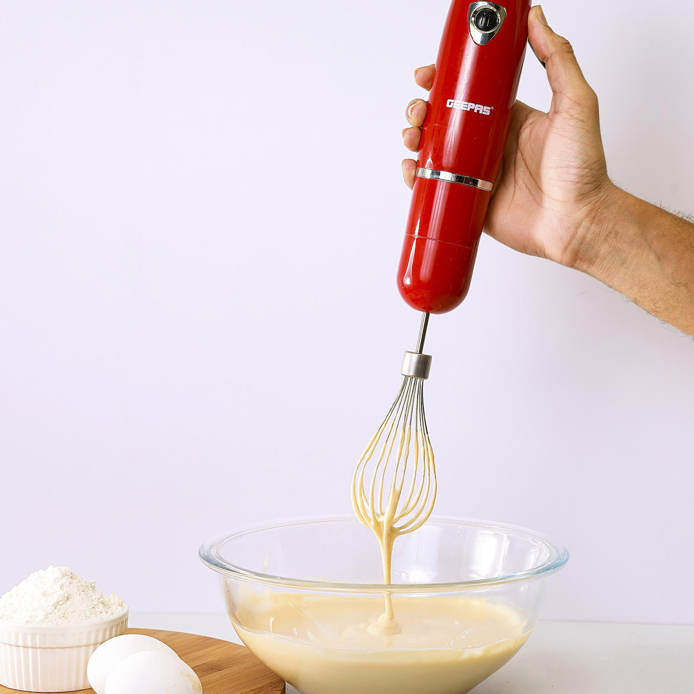 Geepas GHB6136 400W Hand Blender - Stainless Steel Blades with 2 Speed for Baby Food, Soup, Juice | 860ml Chopper Bowl & Electric Egg Whisk - 2 Years Warranty