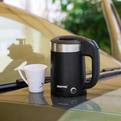 2-in-1 Double Layer Traveller's Kettle, 0.5L Kettle, GK38055 | 12V Portable Electric Car Kettle | Stainless Steel Coffee Mug with Cigarette Lighter Charger