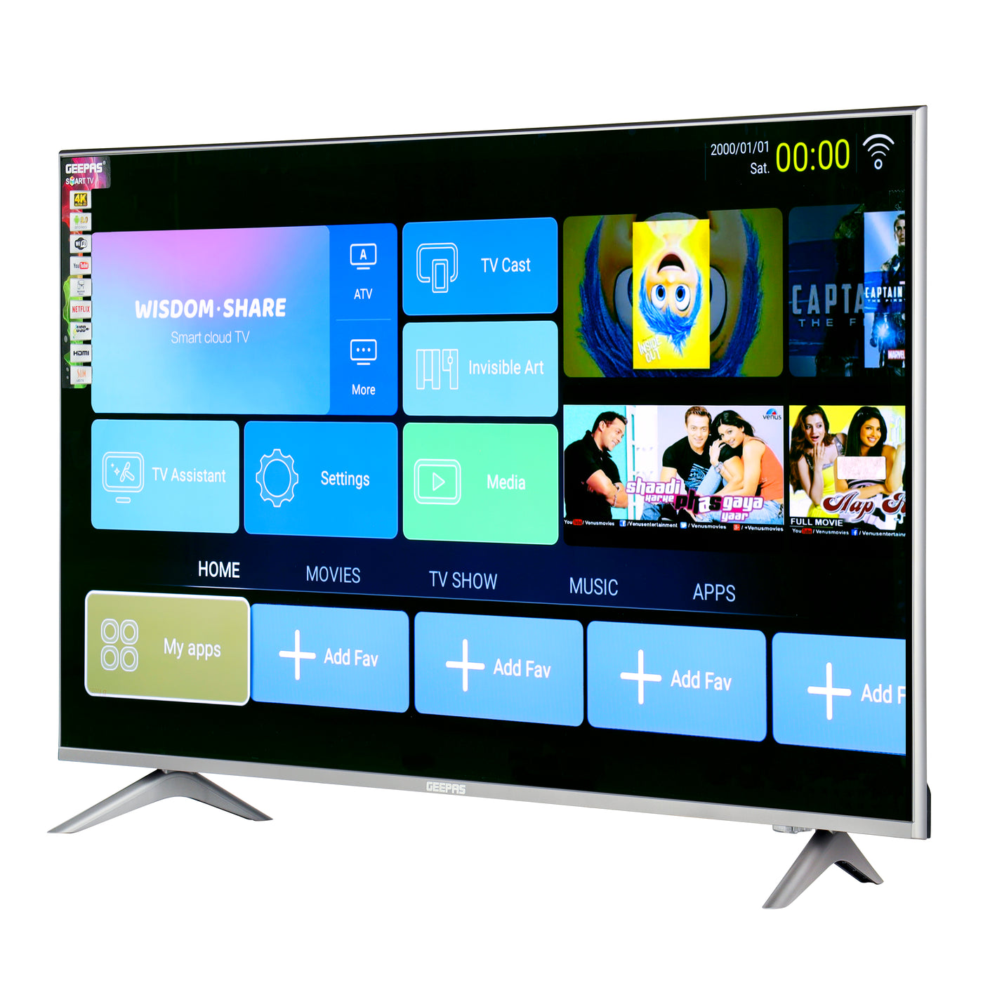 Geepas 55" Smart LED TV, TV with Remote Control GLED5508SFHD | HDMI & USB Ports, Head Phone Jack, PC Audio In | Wi-Fi, Android 9.0 with E-Share | YouTube, Netflix, Amazon Prime