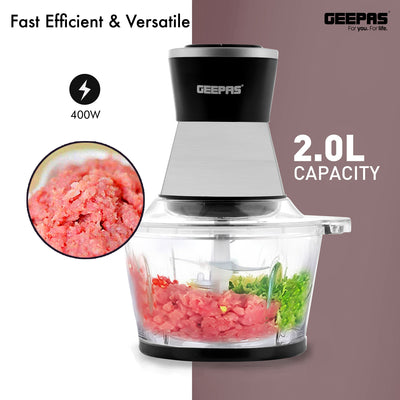 Geepas 2L Multi Copper With Garlic Peeler - 2 Speed with 4Pcs Stainless Steel Blades | Glass Bowl | 500W | Ideal for Chopping Garlic Ginger, Vegetables, Onions, Nuts & More