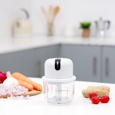 Geepas Wireless Mini Food Chopper - Portable Food Cutter Mincer for Dicing, Ginger, Chili, Fruits, Onions, Vegetable | Stainless Steel Blades, 300 ML | 2 Years Warranty