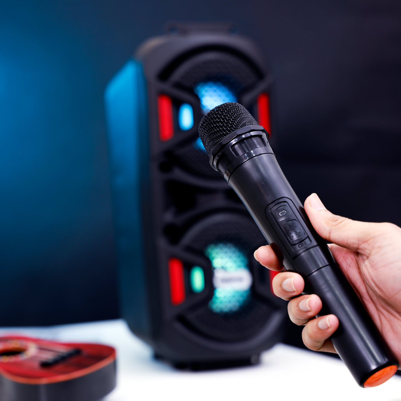 Geepas Rechargeable Portable Speaker - Portable Handle with 1500 MAH Huge Battery| TWS Connection & Compatible with BT/ USB/ AUX/ FM/ Micro SD | Ideal for Home, Hotels, Trips & Outdoor Use