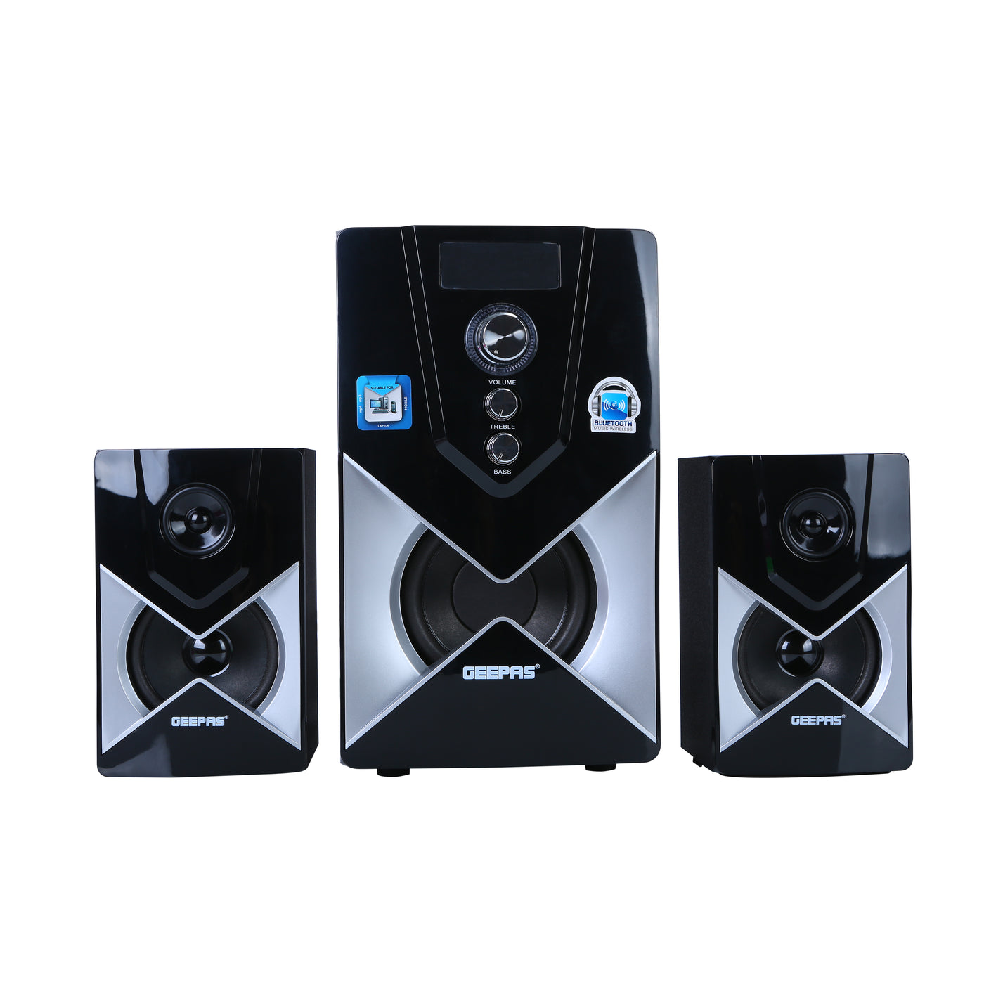 Geepas GMS8515 2.1 Channel Multimedia Speaker - 20000W PMPO, Powerful Woofer | USB, Bluetooth, Ideal for Pc, Play Station, Tv, Smartphone, Tablet, Music Player