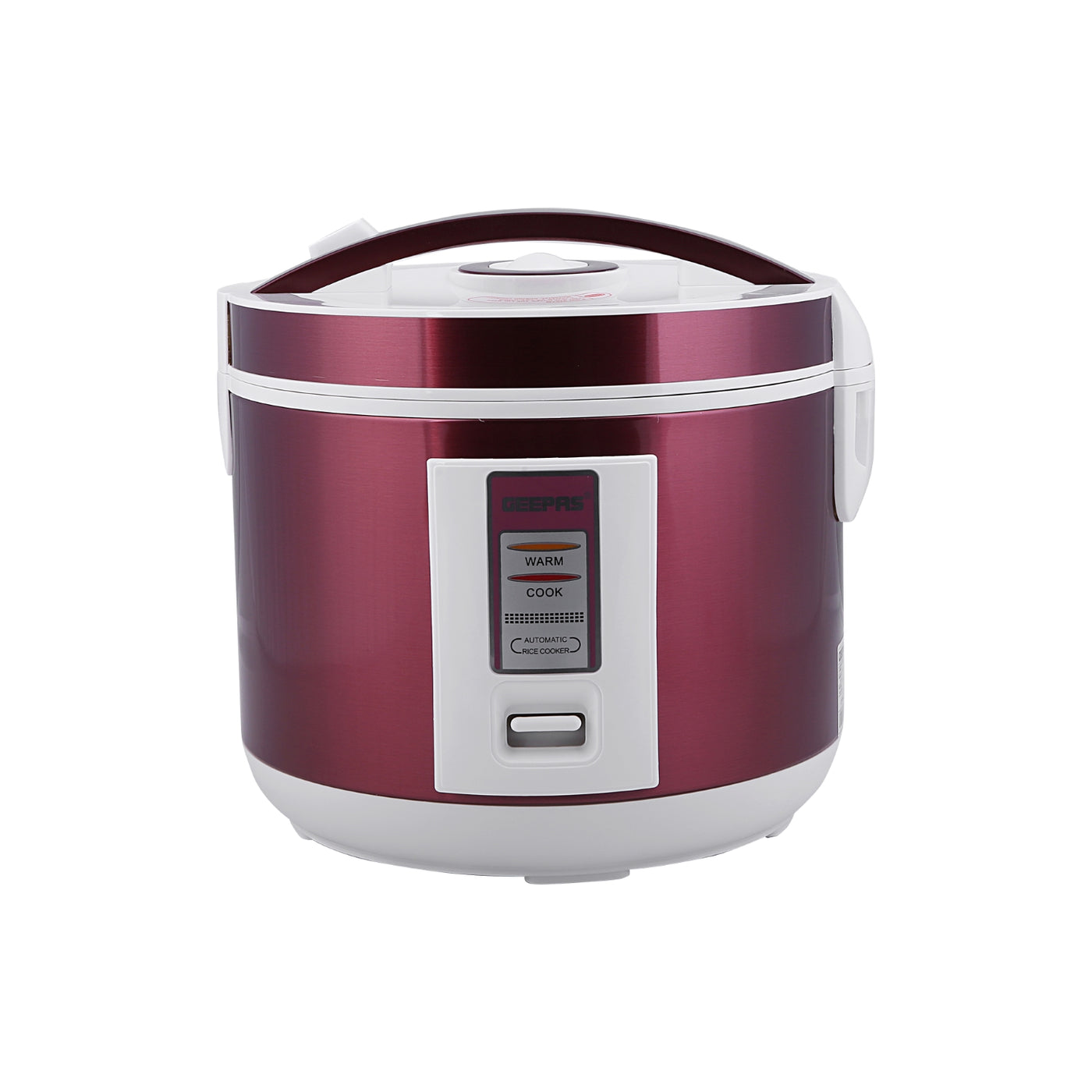 Geepas Stainless Steel Rice Cooker- GRC4328| 1.5 L Capacity with Non-Stick Inner Pot and Stainless Steel Body| Includes Cook, Steam and Warm Functions, Single Switch Design| Rice Spoon and Measuring Cup| Red