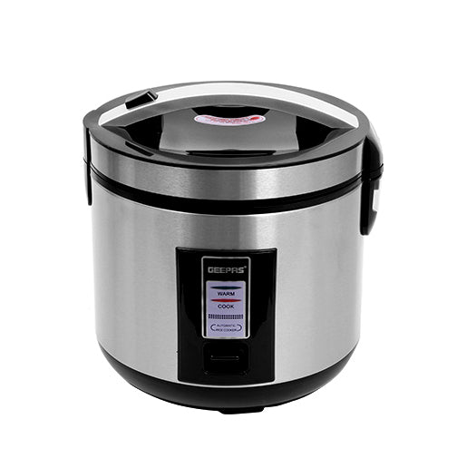 Geepas 1.8L Stainless Steel Rice Cooker- GRC4330| 700W, Non-Stick Inner Pot, Stainless Steel Body, Plastic Steamer | Cook/Steam/Keep Warm Functions, Make Rice and Steam Healthy Vegetables | 2-Year Warranty