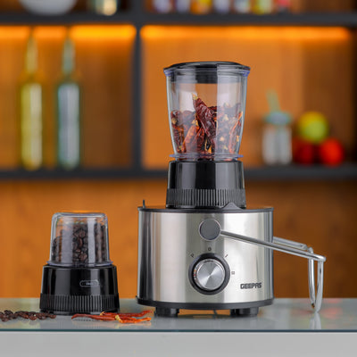 Geepas 4-IN-1 Stainless Steel Blender and Juice Extractor- GSB44016| 800 W Powerful Motor with 2 Speed Setting and Pulse| 2 L Pulp Container, 1.1 L Juice Cup, 1.5 L Blender Jar