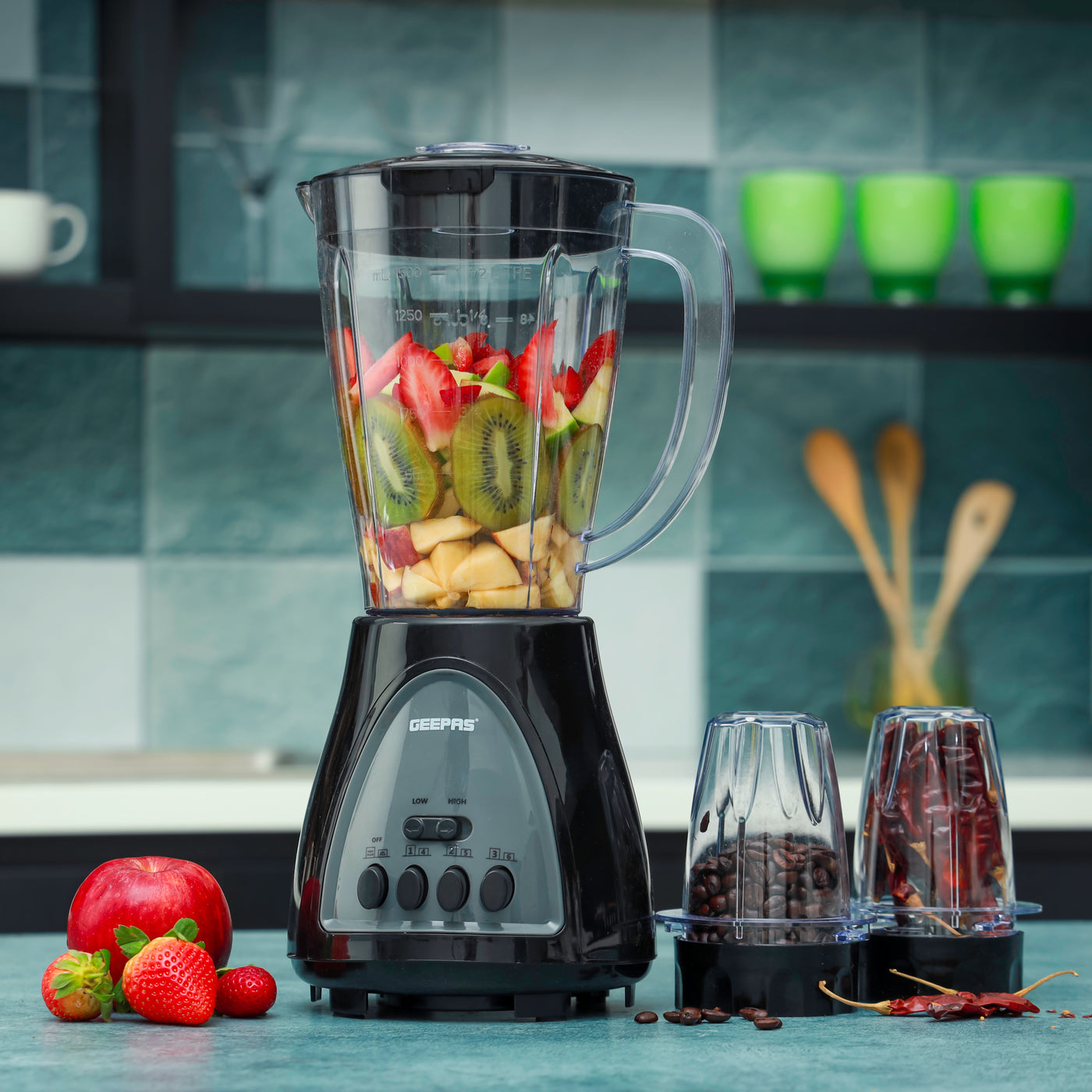 3-in-1 Blender, Powerful Motor 400W, GSB44034 | Stainless Steel Cutting Blades | Six Speed with Pulse Function | 1.5L Jar | Juice Extractor for Whole Fruits Vegetables, Ice Crusher