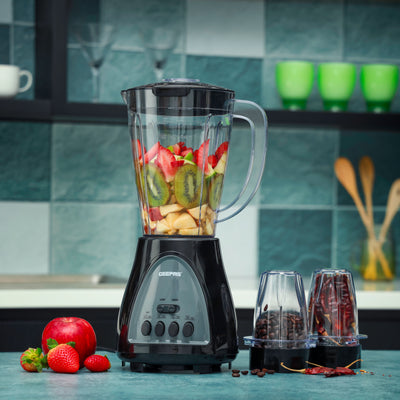 3-in-1 Blender, Powerful Motor 400W, GSB44034 | Stainless Steel Cutting Blades | Six Speed with Pulse Function | 1.5L Jar | Juice Extractor for Whole Fruits Vegetables, Ice Crusher