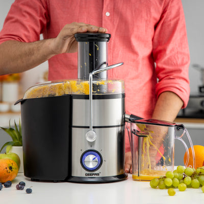 Geepas 4-in-1 Juicer Blender, 75mm Wide Feeding Chute | GSB44049 | 2.2L Pomace Container | 2 Speed with Pulse Function | 1L Glass Blender & Juice Jug | Safety Interlock | 800W Motor