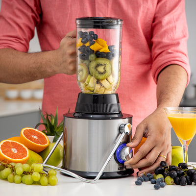 Geepas 4-in-1 Juicer Blender, 75mm Wide Feeding Chute | GSB44049 | 2.2L Pomace Container | 2 Speed with Pulse Function | 1L Glass Blender & Juice Jug | Safety Interlock | 800W Motor