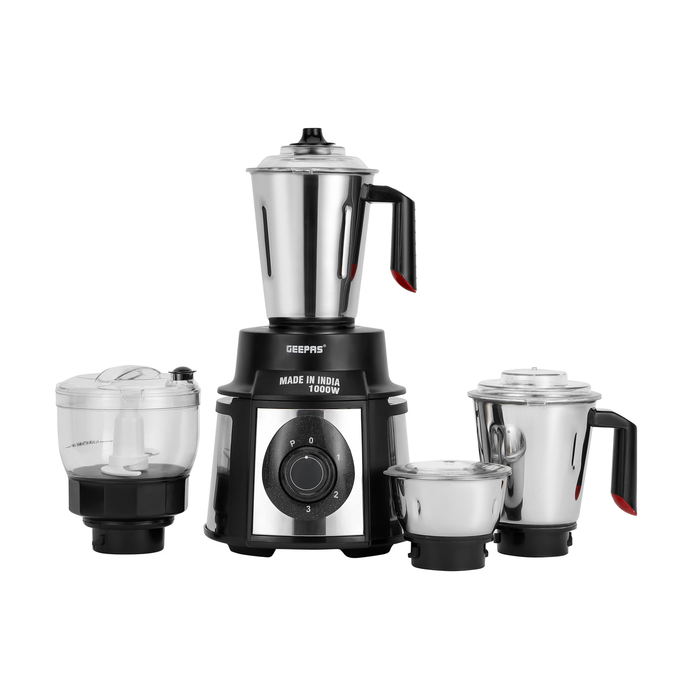 5 in1 Blender/ Mixer Grinder, Sturdy Stainless Steel Finish Body, Super Efficient Sharp Blades, Unbreakable Polycarbonate Jar Caps, Stainless Steel Polished Jar, Powerful Copper Motor 1.5 L 1000 W GSB44108 Black & silver