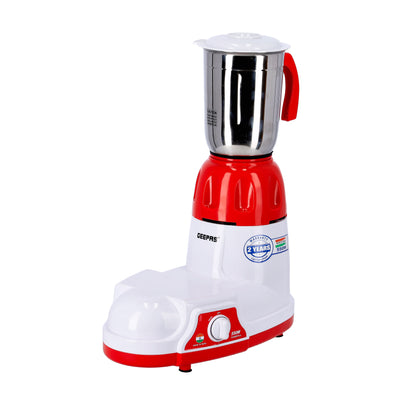 Geepas 2-IN-1 Mixer Grinder- GSB5456| 550W Powerful Motor with Stainless Steel Jars and Blades, Unbreakable Polycarbonate Jar Caps| Ergonomic Design, Overload Protector| 2 Jars with 3 Speed Control| Red and White