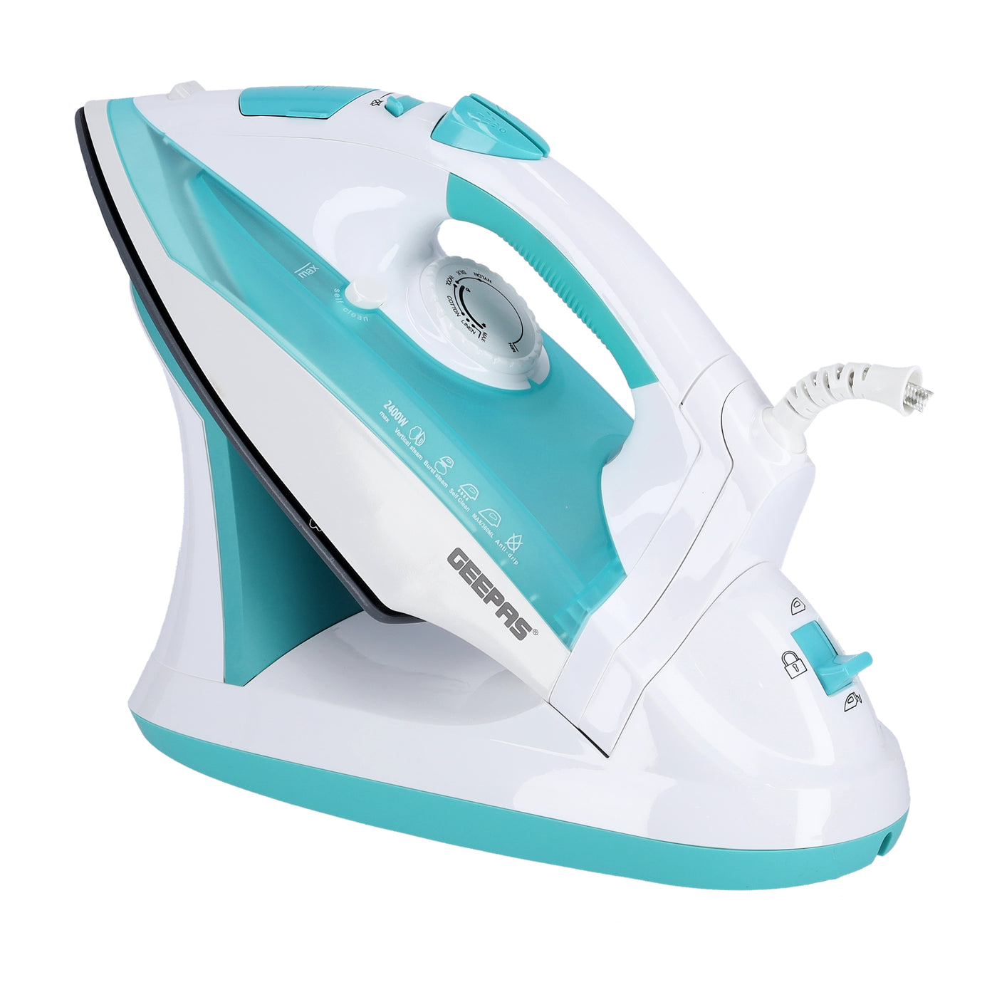 Geepas Cordless/Corded Steam Iron- GSI24015| Wet and Dry Steam Iron Box with Ceramic Soleplate and Self-Cleaning Function| Handy Design with Powerful Burst Steam, Anti-Drip Function| Suitable for All Kinds of Fabric, 2000-2400 W Power