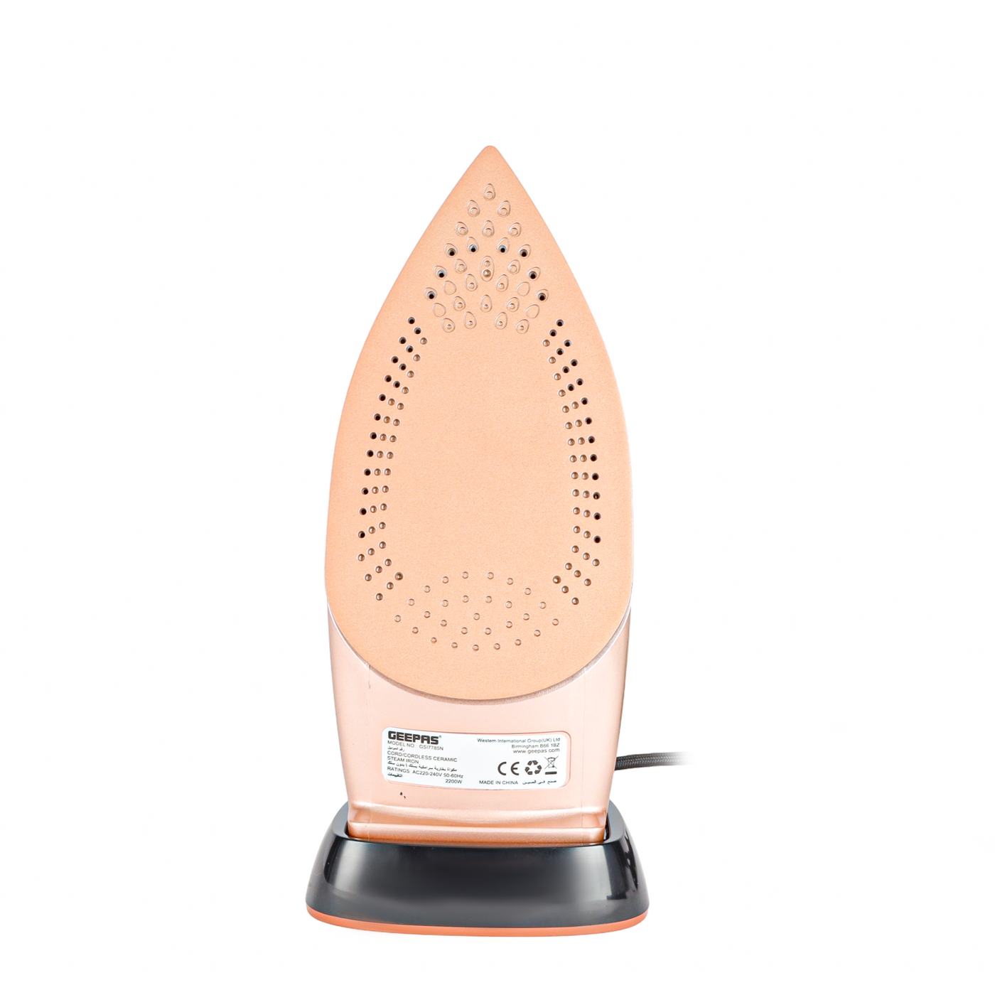 Geepas Steam Iron- GSI7785/ Cord and Cordless Use, Ironing Box with Ceramic-Coated Soleplate and Self-Cleaning Function/ Comfortable Handle and Handy Design with Multiple Functions/ 350 ml Water Tank, Suitable for All Kinds of Fabric, 2200 W Power