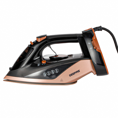 Geepas Steam Iron- GSI7785/ Cord and Cordless Use, Ironing Box with Ceramic-Coated Soleplate and Self-Cleaning Function/ Comfortable Handle and Handy Design with Multiple Functions/ 350 ml Water Tank, Suitable for All Kinds of Fabric, 2200 W Power