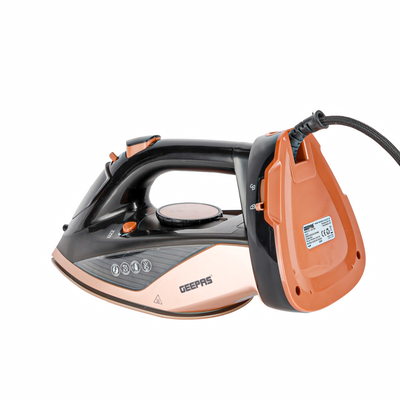 Geepas Steam Iron- GSI7785/ Cord and Cordless Use, Ironing Box with Ceramic-Coated Soleplate and Self-Cleaning Function/ Comfortable Handle and Handy Design with Multiple Functions/ 350 ml Water Tank, Suitable for All Kinds of Fabric, 2200 W Power