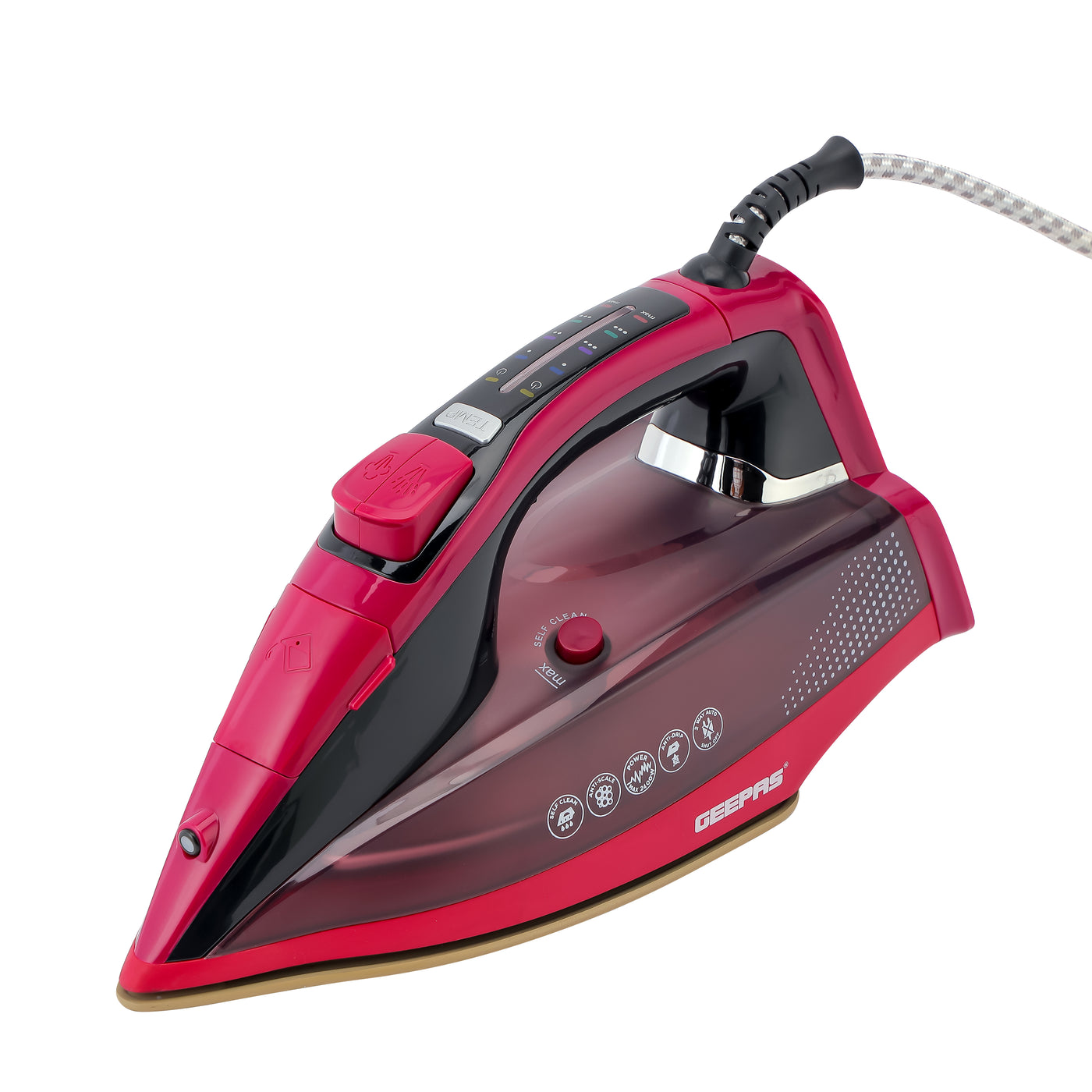 Geepas Digital Steam Iron- GSI7813| Dry and Steam Iron Box with Digital Temperature Control and Auto Shut Off Function| Compact and Handy Design| Suitable for All Kinds of Fabric| Anti-Drip and Anti-Calc System| 2 Years Warranty| Maroon