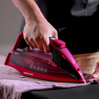 Geepas Digital Steam Iron- GSI7813| Dry and Steam Iron Box with Digital Temperature Control and Auto Shut Off Function| Compact and Handy Design| Suitable for All Kinds of Fabric| Anti-Drip and Anti-Calc System| 2 Years Warranty| Maroon