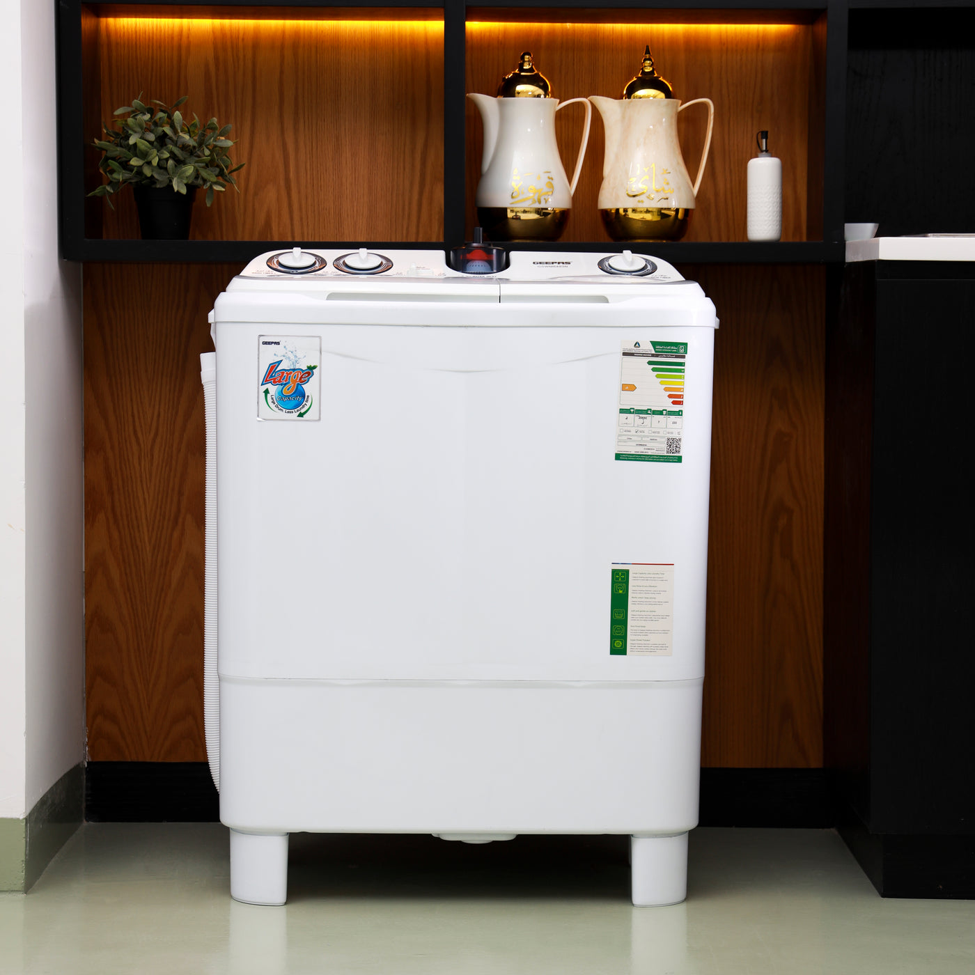 Geepas 7.2 KG Twin Tub Semi-Automatic Washing Machine- GSWM6468| High Back Control Panel and Semi-Automatic Top Load Washing Machine, Ripple Pulsator| Highly Effecient with Classic Design, Spin Capacity: 7.2 KG| White, 2 Years Warranty