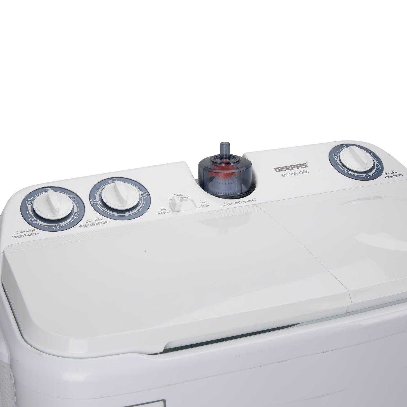 Geepas 7.2 KG Twin Tub Semi-Automatic Washing Machine- GSWM6468| High Back Control Panel and Semi-Automatic Top Load Washing Machine, Ripple Pulsator| Highly Effecient with Classic Design, Spin Capacity: 7.2 KG| White, 2 Years Warranty