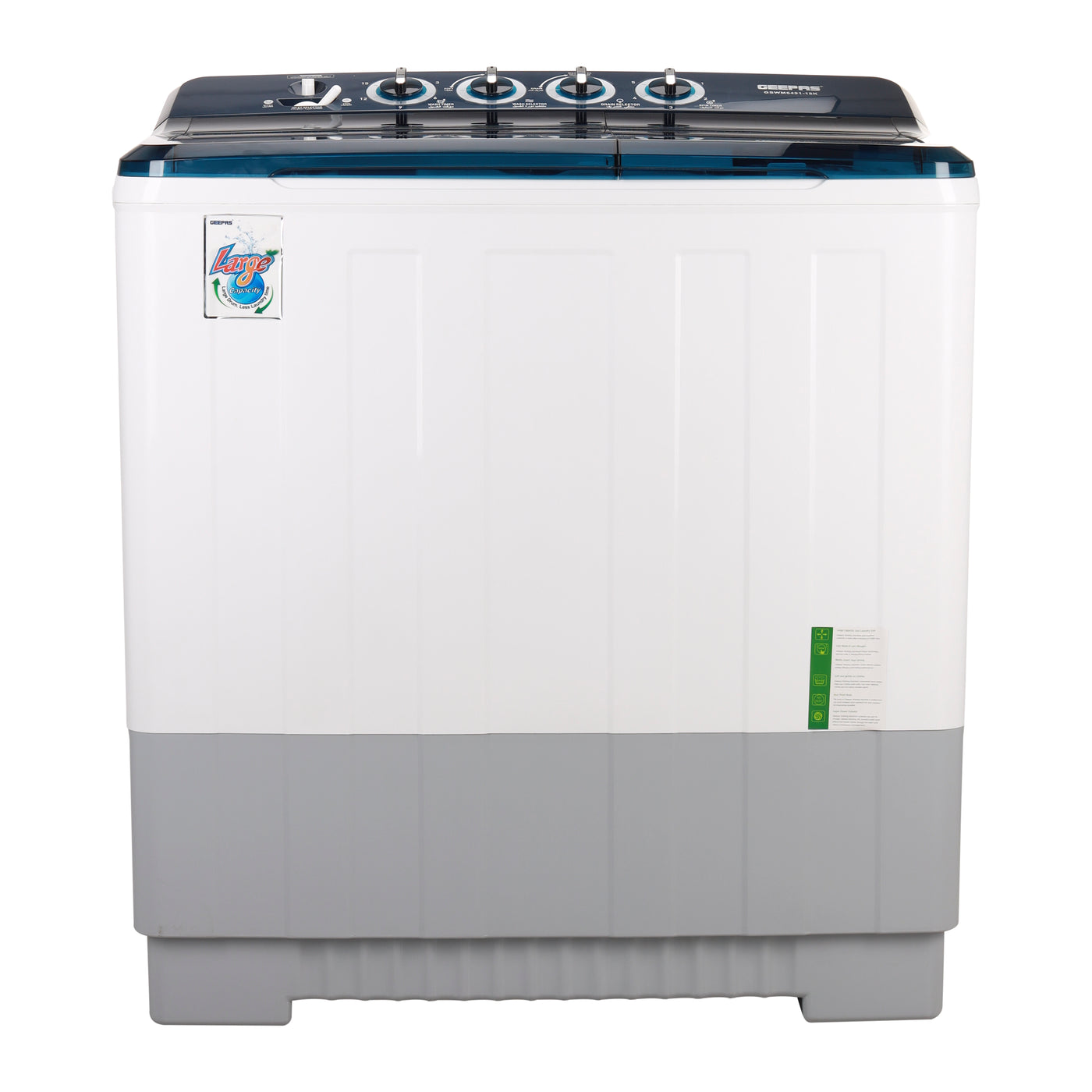 Geepas 18 KG Twin Tub Semi-Automatic Washing Machine- GSWM6491| High Back Control Panel and Semi-Automatic Top Load Washing Machine, Big Pulsator| Highly Efficient with Magic Filter Classic Design, Spin Capacity: 10 KG| White, 2 Years Warranty