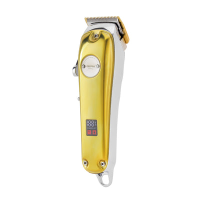 Geepas Professional Digital Hair Clipper- GTR57502| Hair Clipper with High Capacity Li-ion Battery and Fast Charging| 4 Adjustable Cutting Blades and 4 Separate Combs| LCD Display, Perfect for Home and Saloon Styling| 2 Years Warranty, Golden