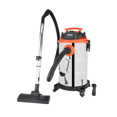 Geepas 1400 W Wet and Dry Vacuum Cleaner- GVC19032| 30 L Dust Bag Capacity, 5 M Cord Length| 3-in-1 Function, Wet, Dry and Blow, Powerful Suction| Perfect For Home, Office, Apartments| Easy to Move, Equipped with Accessories Storage Function