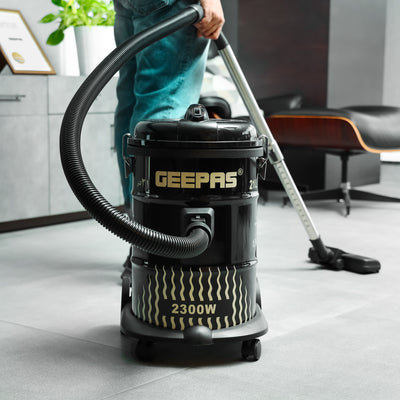 Geepas 21 L Dry and Blow Vacuum Cleaner- GVC2592| 2300W Stainless Steel Drum Tank with Powerful Copper Motor| Comfortable Handle, Rolling wheels with Easy Parking Nozzle and Dust Full Indicator | 2-Year Warranty