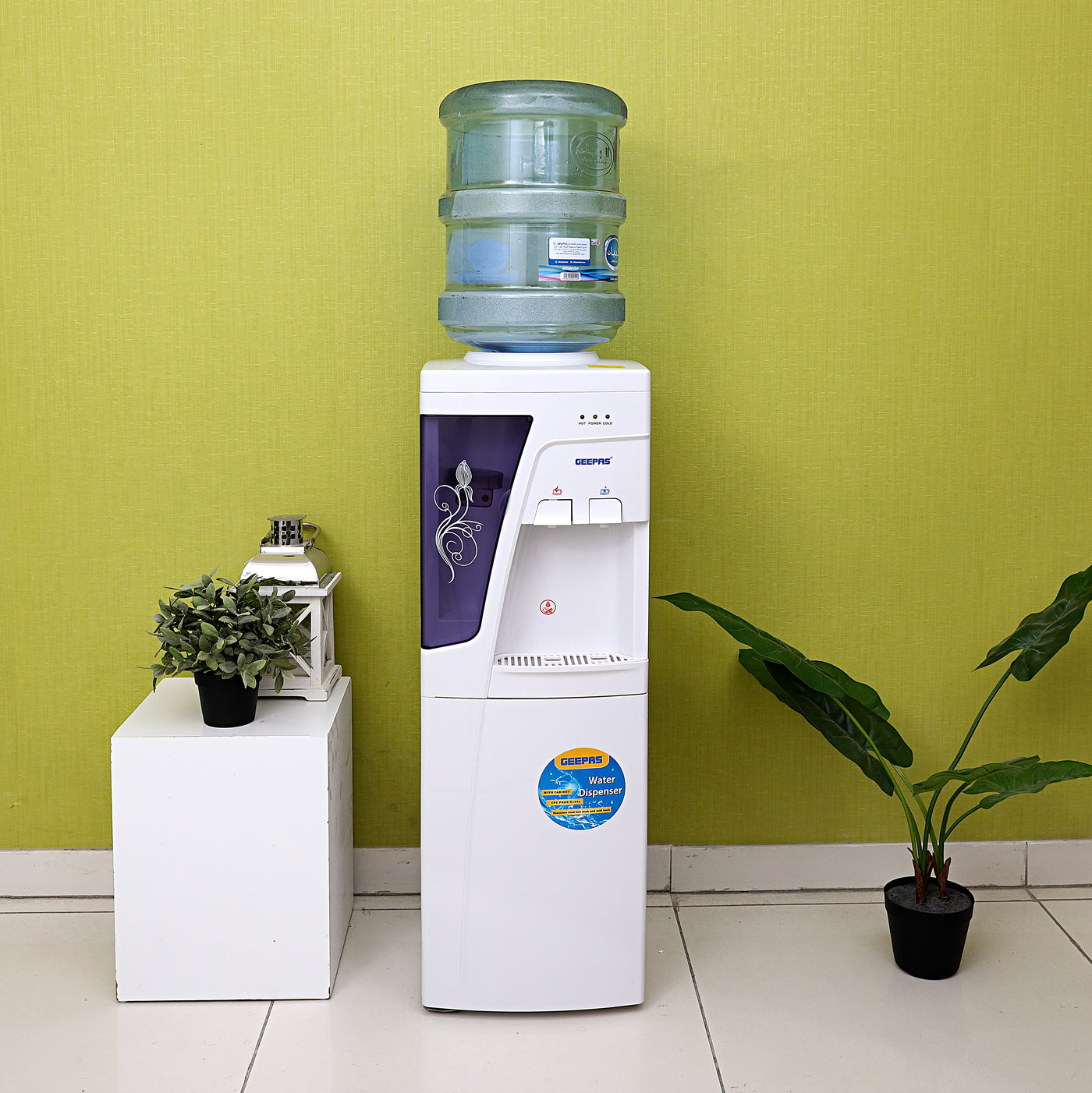 Geepas GWD8359 Water Dispenser - Hot & Cold Water Dispenser - Stainless Steel Tank, Compressor Cooling System, Child Lock - 2 Tap - 2 In 1 Water Dispenser - 1L Hot and 2.8L Cold Water Capacity