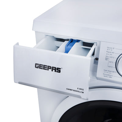 Geepas 6Kg Front Loading Washing Machine, 15programs, GWMF68005LCU | 1000 RPM | LED Display | Waterproof IPX4 | 1 Years Warranty