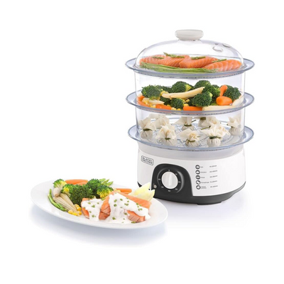 775W 10 Liter 3-Tier Food Steamer with Timer, White