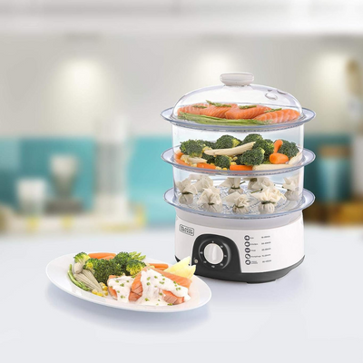 775W 10 Liter 3-Tier Food Steamer with Timer, White
