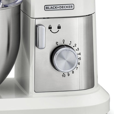 BLACK+DECKER Multifunction Stand Mixer Kitchen Machine, 1000W, 6L, 10 Speed, White - MKM100-B5