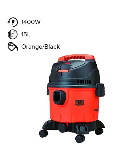 Brown Box 1400W 15 Liter Wet and Dry Tank Drum Vacuum Cleaner, Orange/Black