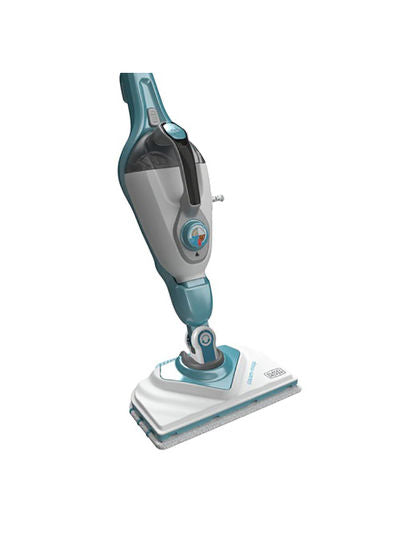 Brown Box 2-in-1 Steam-Mop with Delta Head, SteaMitt and 15 Accessories, 1600W, White/Aqua