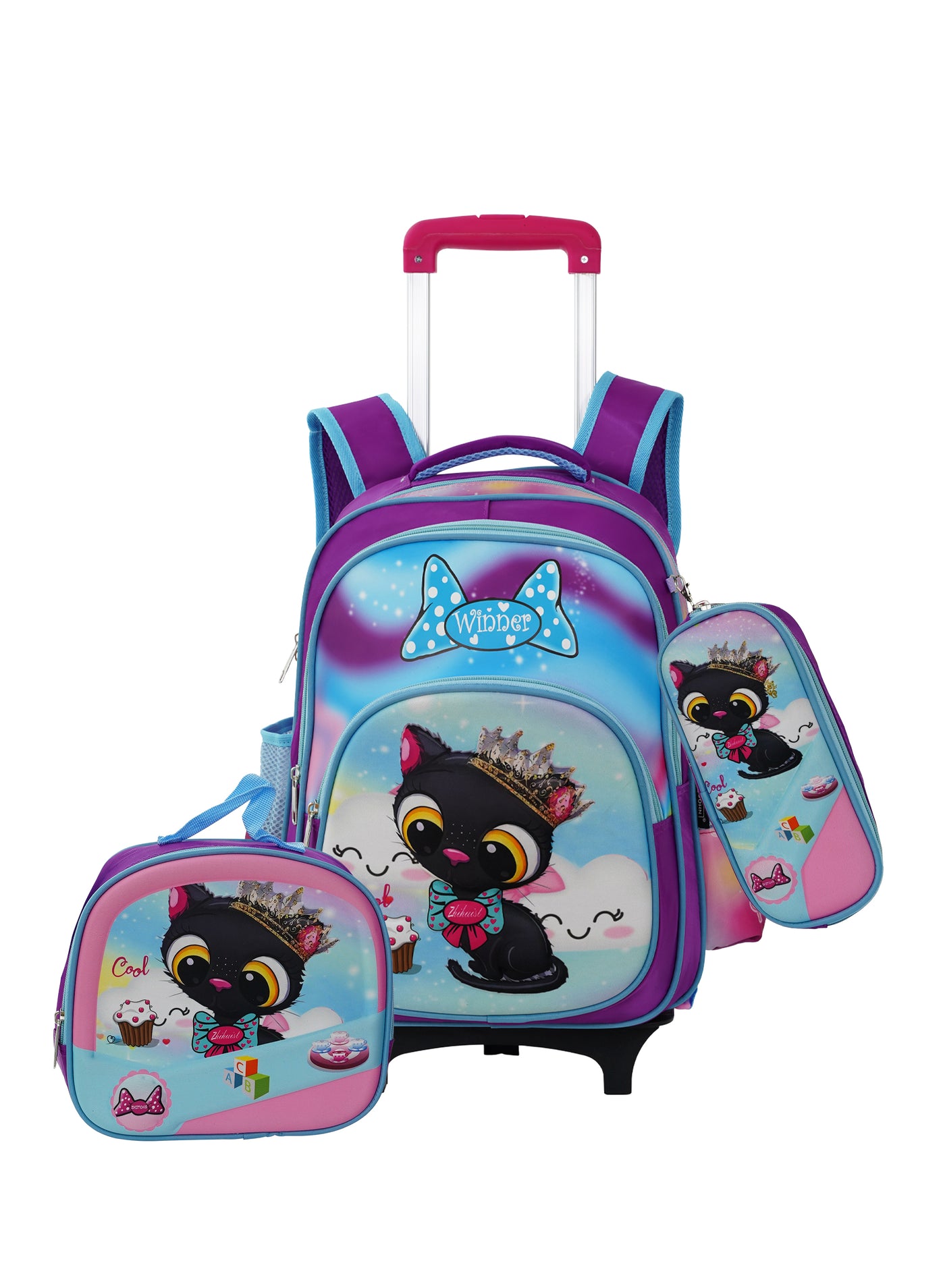 School Rolling backpack All in one Set of 3, school bag set with Pencil case,lunch bag for boys and girls, back to school essential, trolley bag for school