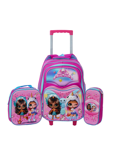 School Rolling backpack All in one Set of 3, school bag set with Pencil case,lunch bag for boys and girls, back to school essential, trolley bag for school