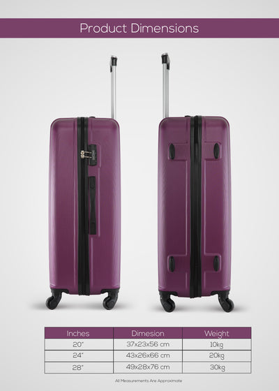 Parajohn 3 Piece ABS Hardside Spinner Luggage Trolley Set 20/24/28 Inch