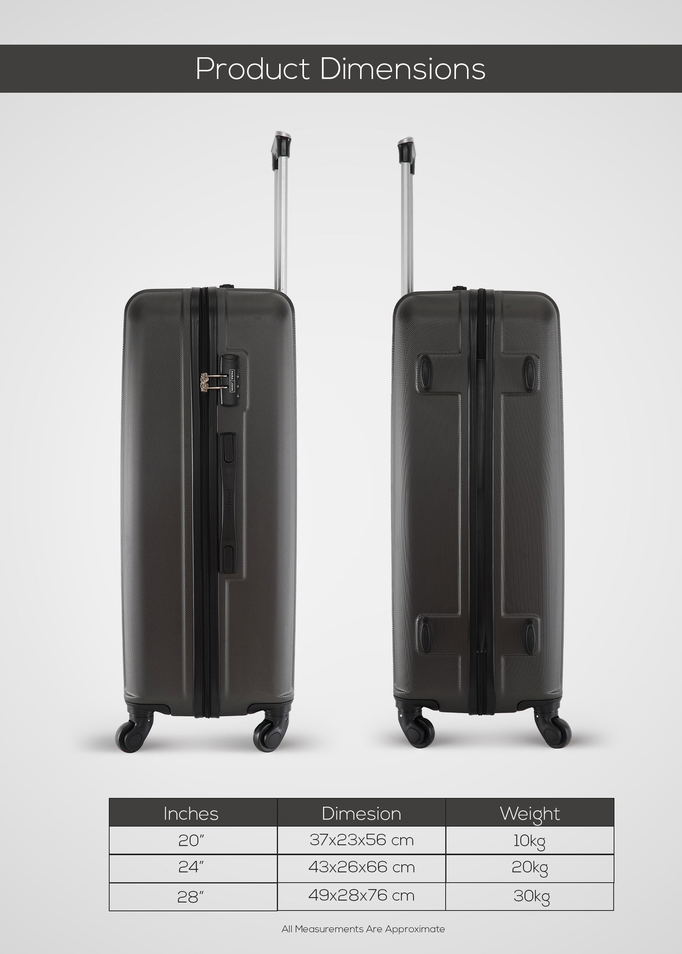 Parajohn 3 Piece ABS Hardside Spinner Luggage Trolley Set 20/24/28 Inch