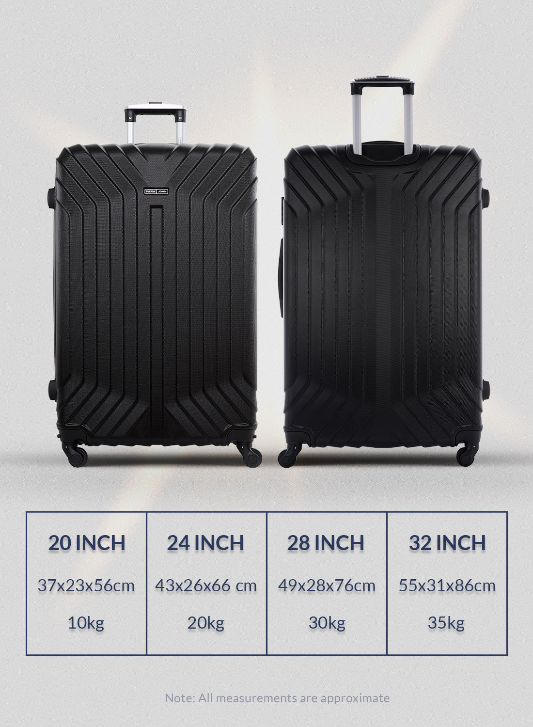 Parajohn Travel Luggage Suitcase Set of 4 - Trolley Bag, Carry On Hand Cabin Luggage Bag - Lightweight Travel Bags with 360 Durable 4 Spinner Wheels - Hard Shell Luggage Spinner - (20'', ,24'', 28'', 32'')