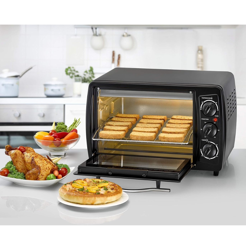 19L Double Glass Multifunction Toaster Oven with Rotisserie for Toasting/ Baking/ Broiling