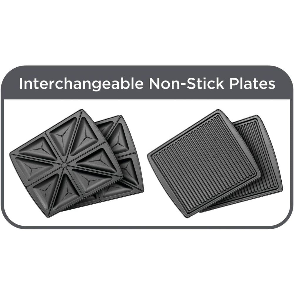 1400W 2-in-1 4 Slice Sandwich Maker & Grill with Interchangeable Plate