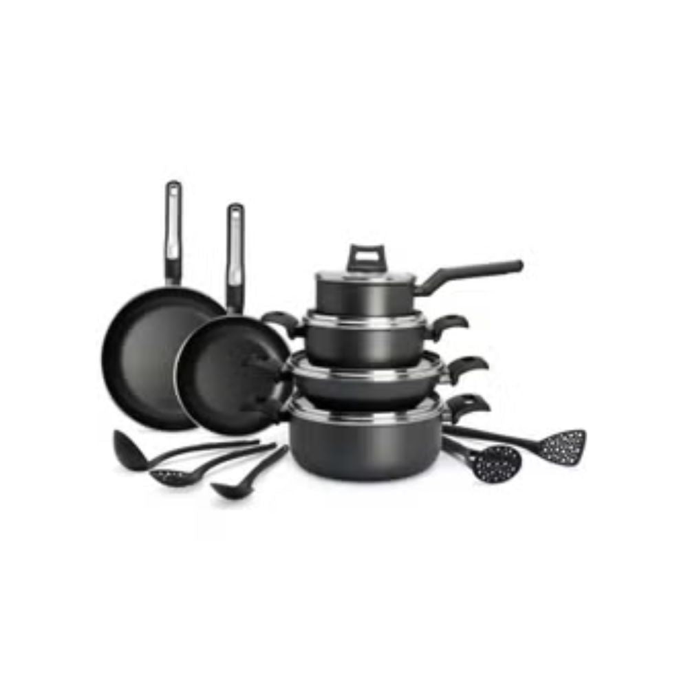 15-Piece Non-Stick Cookware Set (2 Fry Pans, 2 Casseroles, Saucepan, Kadai, 4 Lids & 5 Spatulas) with 5 Layer PTFE Teflon Non-Stick Spray Coating