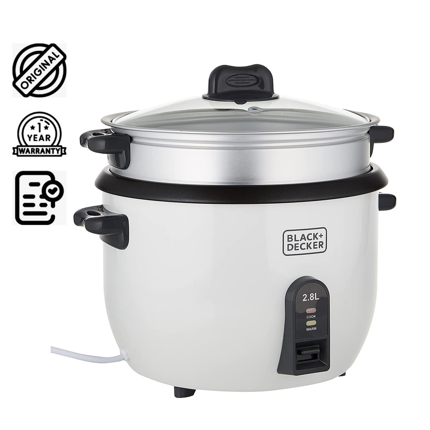 Brown Box Rice Cooker 1100W, White, 2.8 litres