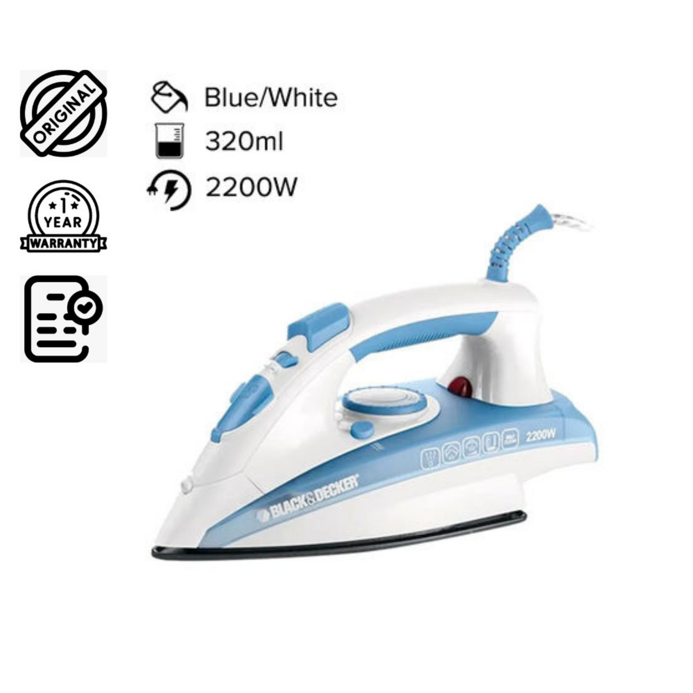 Brown Box 2200w Steam Iron With Non-stick Soleplate And Spray Function